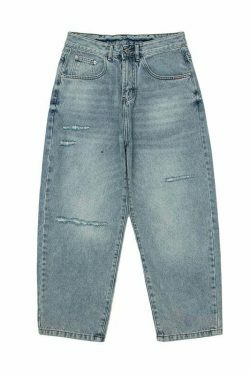 Y2K Balloon Fit Distressed Denim Jeans - Coquette Aesthetic Grunge & Pastel Goth Style