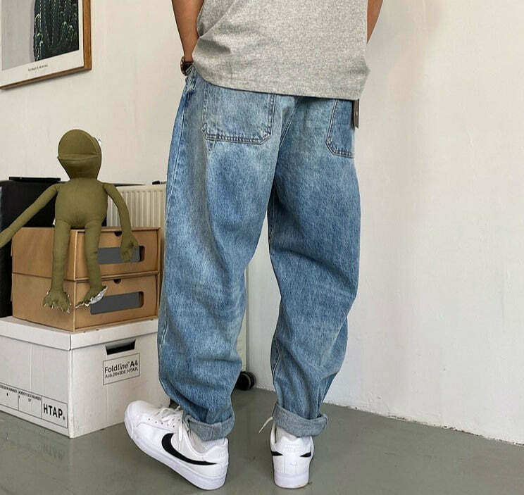 Y2K Balloon Fit Tapered Jeans: Coquette Aesthetic Grunge Style Cargo Skirt Fashion