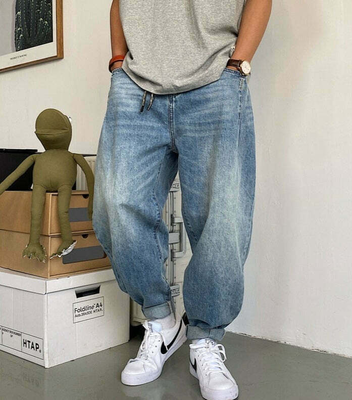 Y2K Balloon Fit Tapered Jeans: Coquette Aesthetic Grunge Style Cargo Skirt Fashion