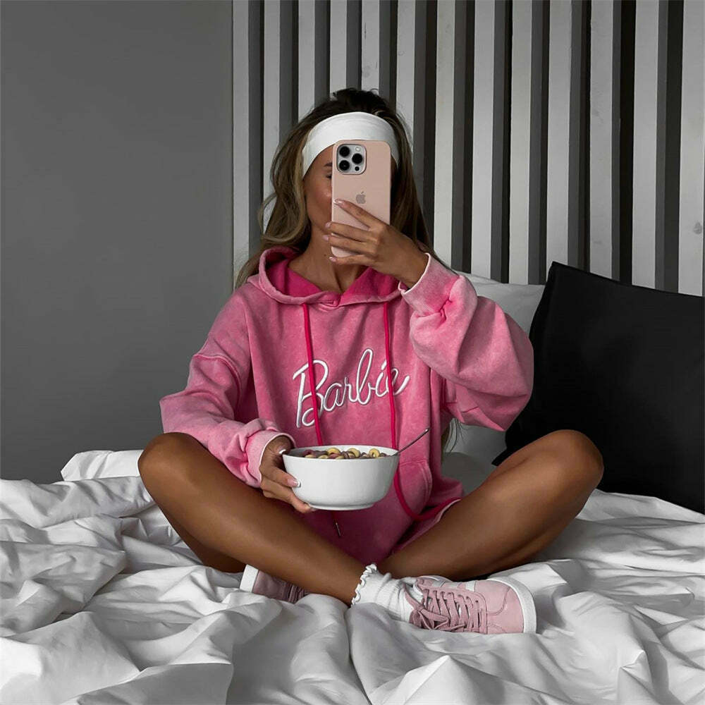 Y2K Barbie Sweatshirt - Retro Distressed Coquette Aesthetic Grunge Style Top Y2K Barbie Sweatshirt - Retro Distressed Coquette Aesthetic Grunge Style Top