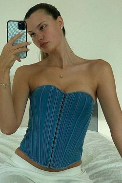 Y2K Berry Blast Sweetheart Denim Tube Top - Coquette Aesthetic Grunge Style Cute Crop for Women