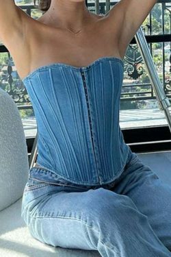 Y2K Berry Blast Sweetheart Denim Tube Top - Coquette Aesthetic Grunge Style Cute Crop for Women