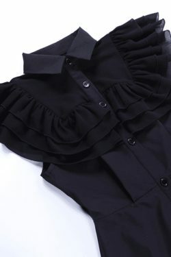 Y2K Black Ruffle Polo Neck Mini Dress - Coquette Aesthetic Grunge Style Women's Fashion