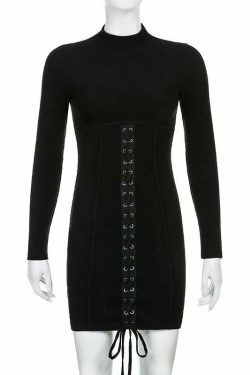 Y2K Black Tie-Up Dress: Coquette Aesthetic - Grunge, Pastel Goth, Cottagecore, Vintage Sweater