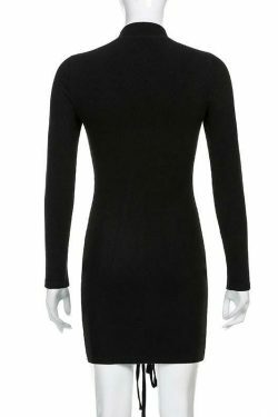Y2K Black Tie-Up Dress: Coquette Aesthetic - Grunge, Pastel Goth, Cottagecore, Vintage Sweater