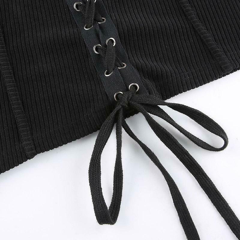 Y2K Black Tie-Up Dress: Coquette Aesthetic - Grunge, Pastel Goth, Cottagecore, Vintage Sweater Y2K Black Tie-Up Dress: Coquette Aesthetic - Grunge, Pastel Goth, Cottagecore, Vintage Sweater