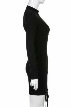 Y2K Black Tie-Up Dress: Coquette Aesthetic - Grunge, Pastel Goth, Cottagecore, Vintage Sweater