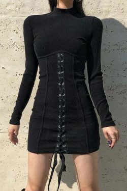 Y2K Black Tie-Up Dress: Coquette Aesthetic - Grunge, Pastel Goth, Cottagecore, Vintage Sweater