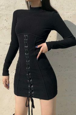 Y2K Black Tie-Up Dress: Coquette Aesthetic - Grunge, Pastel Goth, Cottagecore, Vintage Sweater