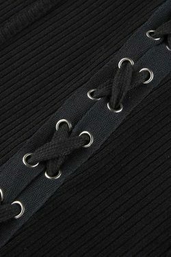 Y2K Black Tie-Up Dress: Coquette Aesthetic - Grunge, Pastel Goth, Cottagecore, Vintage Sweater