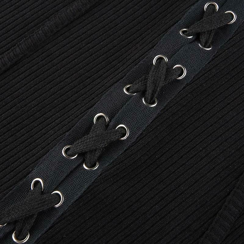 Y2K Black Tie-Up Dress: Coquette Aesthetic - Grunge, Pastel Goth, Cottagecore, Vintage Sweater Y2K Black Tie-Up Dress: Coquette Aesthetic - Grunge, Pastel Goth, Cottagecore, Vintage Sweater