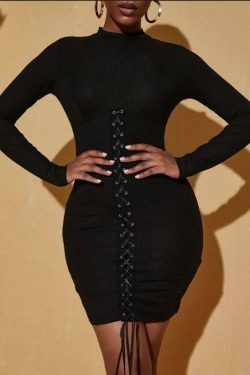 Y2K Black Tie-Up Dress: Coquette Aesthetic - Grunge, Pastel Goth, Cottagecore, Vintage Sweater