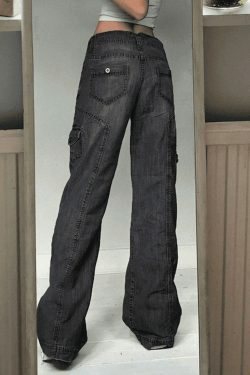 Y2K Bleached Pocket Cargo Jeans - Coquette Aesthetic Grunge Style for Women - Vintage 90s Fashion