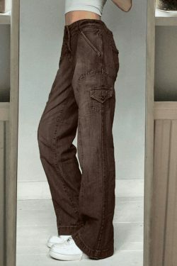 Y2K Bleached Pocket Cargo Jeans - Coquette Aesthetic Grunge Style for Women - Vintage 90s Fashion