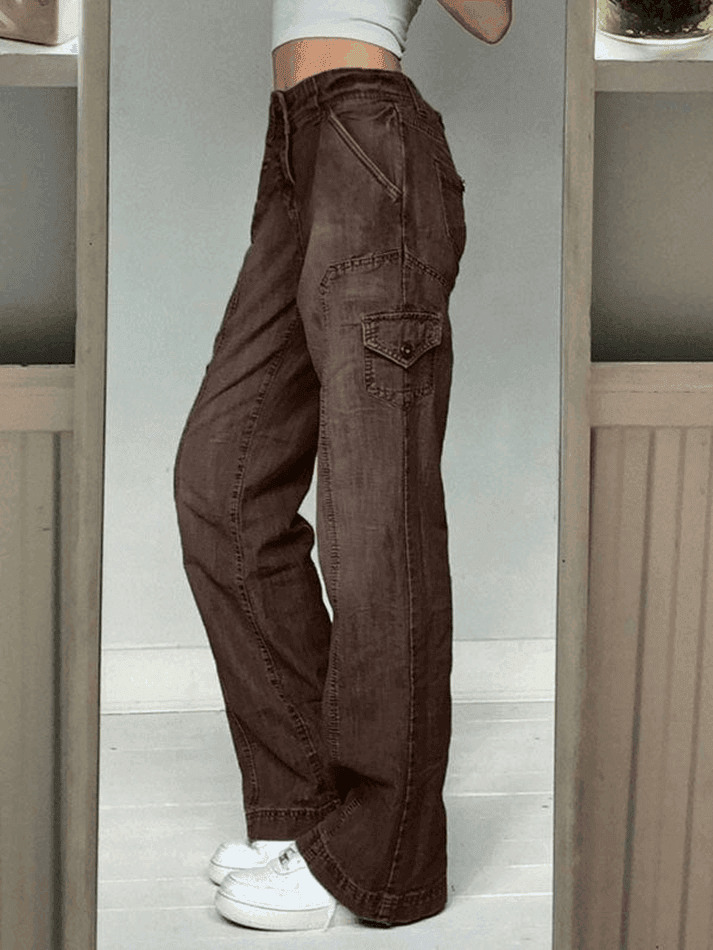 Y2K Bleached Pocket Cargo Jeans - Coquette Aesthetic Grunge Style for Women - Vintage 90s Fashion
