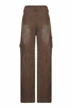 Y2K Bleached Pocket Cargo Jeans - Coquette Aesthetic Grunge Style for Women - Vintage 90s Fashion