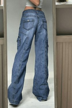 Y2K Bleached Pocket Cargo Jeans - Coquette Aesthetic Grunge Style for Women - Vintage 90s Fashion