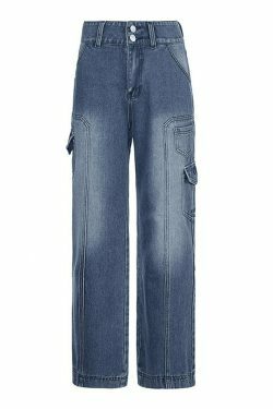 Y2K Bleached Pocket Cargo Jeans - Coquette Aesthetic Grunge Style for Women - Vintage 90s Fashion