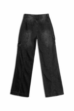 Y2K Bleached Pocket Cargo Jeans - Coquette Aesthetic Grunge Style for Women - Vintage 90s Fashion