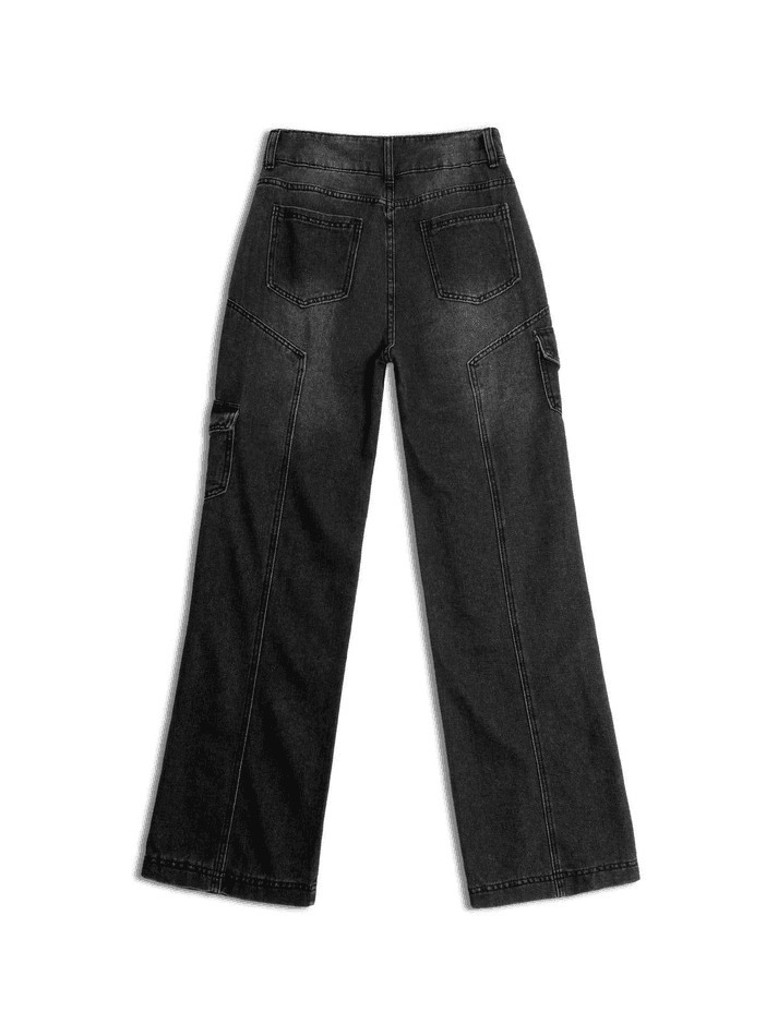 Y2K Bleached Pocket Cargo Jeans - Coquette Aesthetic Grunge Style for Women - Vintage 90s Fashion