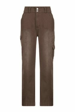 Y2K Bleached Pocket Cargo Jeans - Coquette Aesthetic Grunge Style for Women - Vintage 90s Fashion