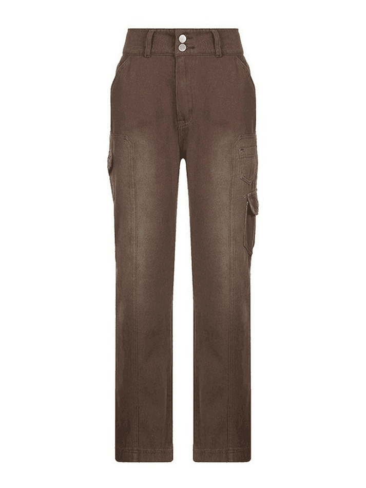 Y2K Bleached Pocket Cargo Jeans - Coquette Aesthetic Grunge Style for Women - Vintage 90s Fashion
