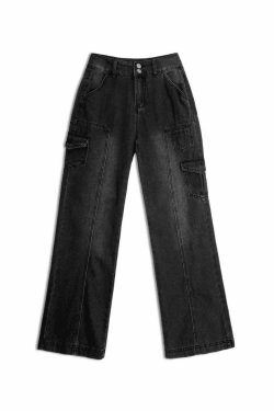 Y2K Bleached Pocket Cargo Jeans - Coquette Aesthetic Grunge Style for Women - Vintage 90s Fashion