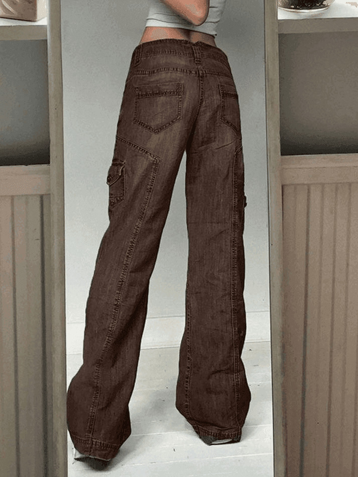 Y2K Bleached Pocket Cargo Jeans - Coquette Aesthetic Grunge Style for Women - Vintage 90s Fashion