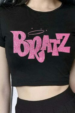 Y2K Bratz Black Crop Top: Coquette Aesthetic Grunge Style for Women - Cute Pastel Goth Fashion