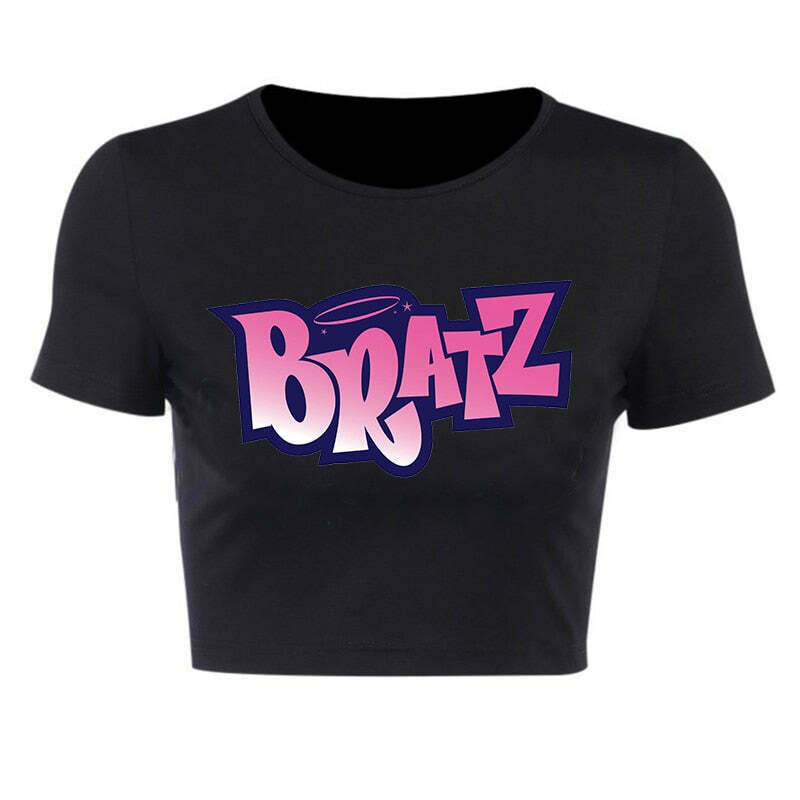 Y2K Bratz Black Crop Top: Coquette Aesthetic Grunge Style for Women - Cute Pastel Goth Fashion Y2K Bratz Black Crop Top: Coquette Aesthetic Grunge Style for Women - Cute Pastel Goth Fashion