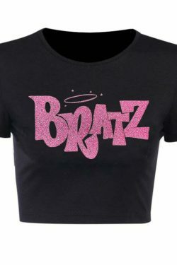 Y2K Bratz Black Crop Top: Coquette Aesthetic Grunge Style for Women - Cute Pastel Goth Fashion