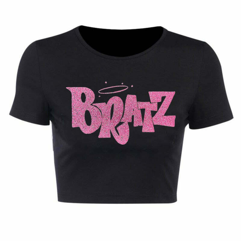 Y2K Bratz Black Crop Top: Coquette Aesthetic Grunge Style for Women - Cute Pastel Goth Fashion Y2K Bratz Black Crop Top: Coquette Aesthetic Grunge Style for Women - Cute Pastel Goth Fashion