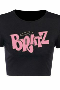 Y2K Bratz Black Crop Top: Coquette Aesthetic Grunge Style for Women - Cute Pastel Goth Fashion