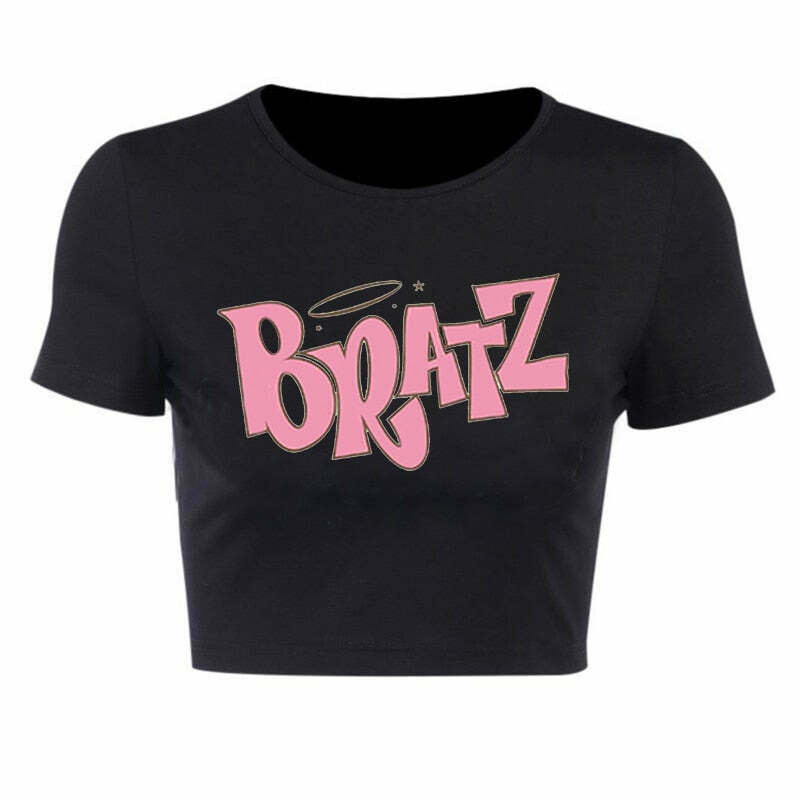 Y2K Bratz Black Crop Top: Coquette Aesthetic Grunge Style for Women - Cute Pastel Goth Fashion Y2K Bratz Black Crop Top: Coquette Aesthetic Grunge Style for Women - Cute Pastel Goth Fashion