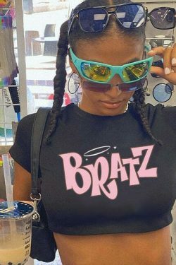 Y2K Bratz Black Crop Top: Coquette Aesthetic Grunge Style for Women - Cute Pastel Goth Fashion