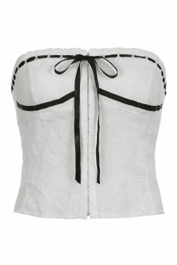 Y2K Broderie Lace Bandeau Top with a Coquette Aesthetic