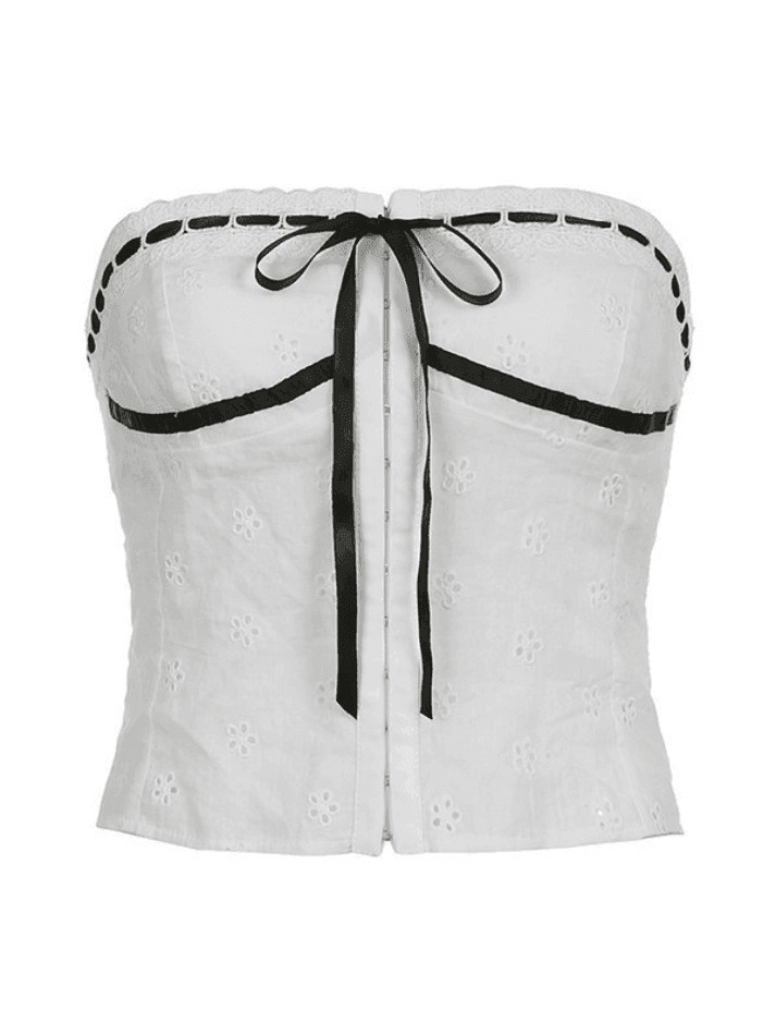 Y2K Broderie Lace Bandeau Top with a Coquette Aesthetic Y2K Broderie Lace Bandeau Top with a Coquette Aesthetic