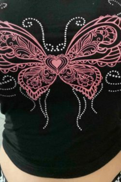 Y2K Butterfly Print Bandeau Top - Coquette Aesthetic, Grunge Style, Cute Tops