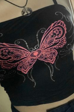 Y2K Butterfly Print Bandeau Top - Coquette Aesthetic, Grunge Style, Cute Tops