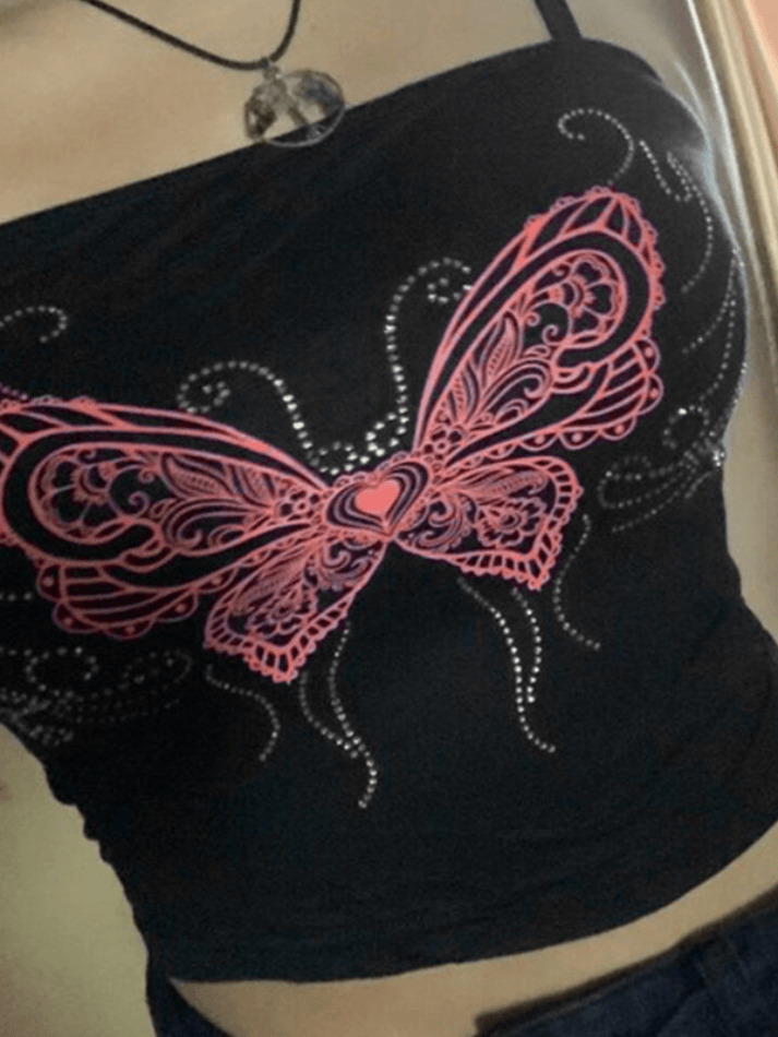 Y2K Butterfly Print Bandeau Top - Coquette Aesthetic, Grunge Style, Cute Tops Y2K Butterfly Print Bandeau Top - Coquette Aesthetic, Grunge Style, Cute Tops