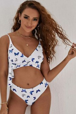 Y2K Butterfly Print Beach Bikini with Thin Straps - Coquette Aesthetic Swimwear for Women