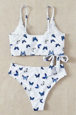 Y2K Butterfly Print Beach Bikini with Thin Straps - Coquette Aesthetic Swimwear for Women