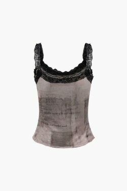 Y2K Butterfly Print Lace Strap Cami Top - Coquette Aesthetic, Grunge Style, Cute Tops