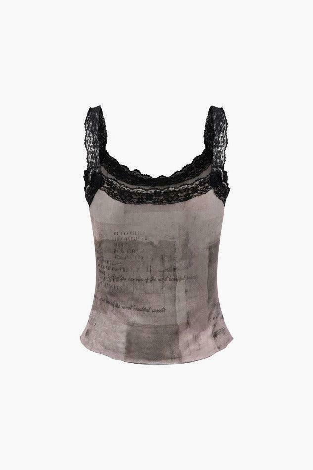 Y2K Butterfly Print Lace Strap Cami Top - Coquette Aesthetic, Grunge Style, Cute Tops Y2K Butterfly Print Lace Strap Cami Top - Coquette Aesthetic, Grunge Style, Cute Tops