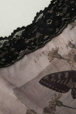 Y2K Butterfly Print Lace Strap Cami Top - Coquette Aesthetic, Grunge Style, Cute Tops