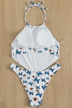 Y2K Butterfly Print Neck Sexy Two-Piece Bikini for Women - Coquette Aesthetic Swimwear