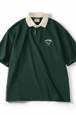 Y2K California Embroidered Polo Shirt: Coquette Grunge Aesthetic Cargo Skirt Goth Fashion