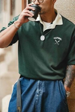 Y2K California Embroidered Polo Shirt: Coquette Grunge Aesthetic Cargo Skirt Goth Fashion