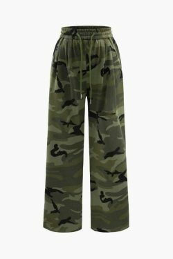 Y2K Camo Drawstring Ripped Cargo Skirt for Women - Coquette Aesthetic Grunge Style Fashion