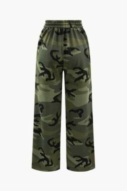 Y2K Camo Drawstring Ripped Cargo Skirt for Women - Coquette Aesthetic Grunge Style Fashion